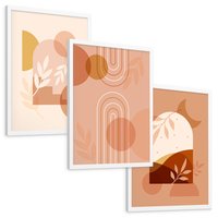 Zestaw obrazy w ramie, plakaty - abstrakcja, boho, liście - rama biała